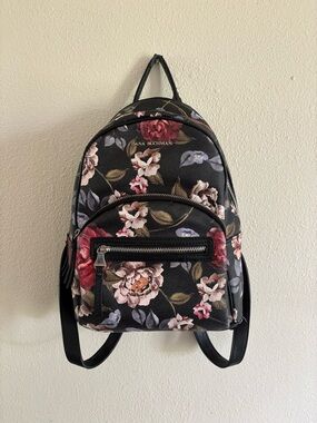 Dana Buchman Black Floral Mini Backpack with Rose Print